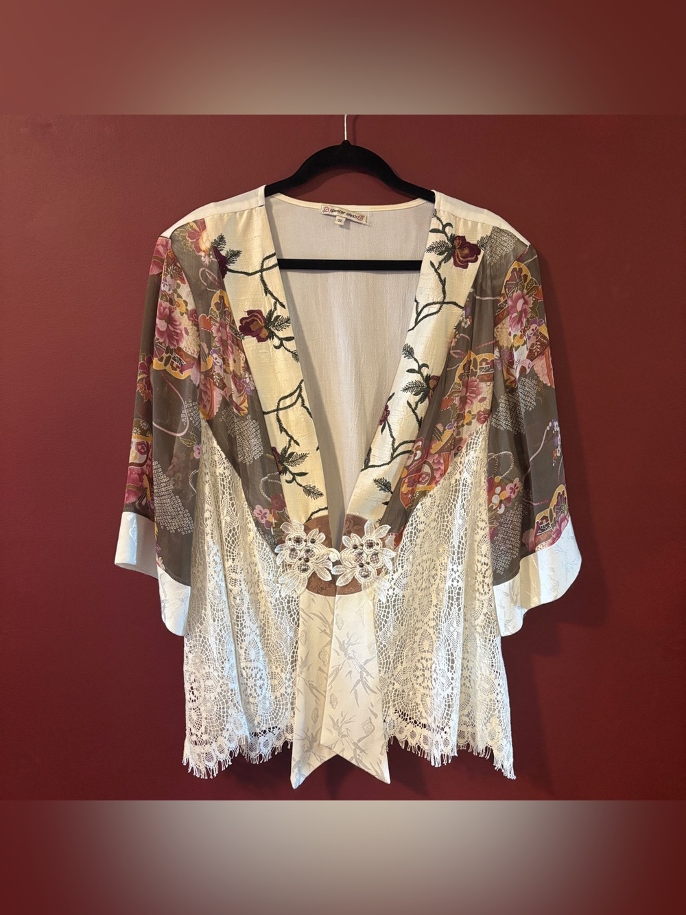 Vintage Spencer Alexis 3X Romantic Lace Embroidered Festival Kimono Silk Blend